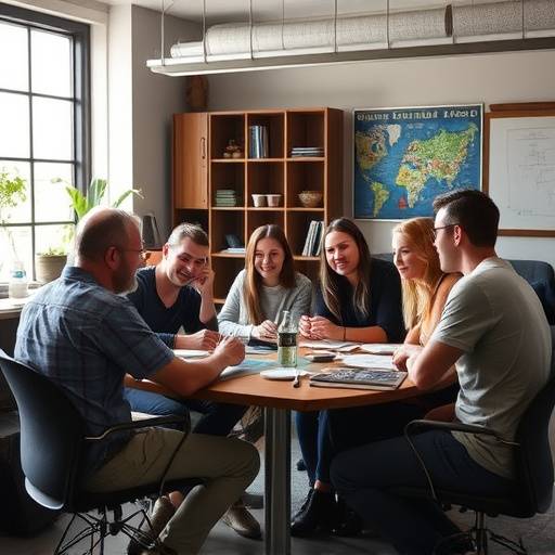 A behind-the-scenes photo of the Aetherium Games team collaborating in their Asheville office.