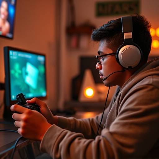 A person using assistive technology to play a video game, demonstrating accessibility features.