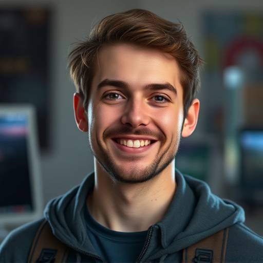 Portrait of Ben Carter, Lead Game Designer at Aetherium Games, with a friendly and approachable demeanor.