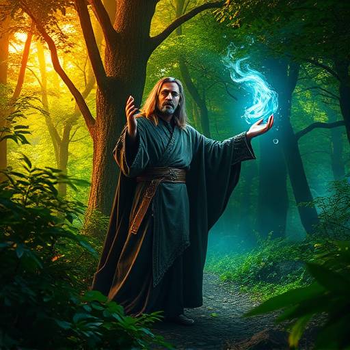 Screenshot from 'Echoes of the Ancients,' showing a mage casting a spell in a vibrant forest.
