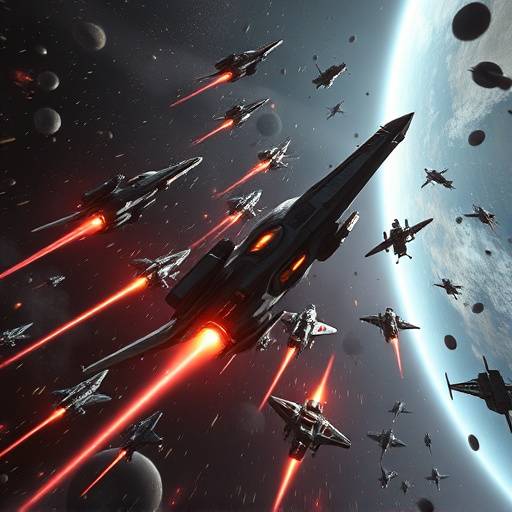 Screenshot of an intense space battle with multiple enemy fighters.